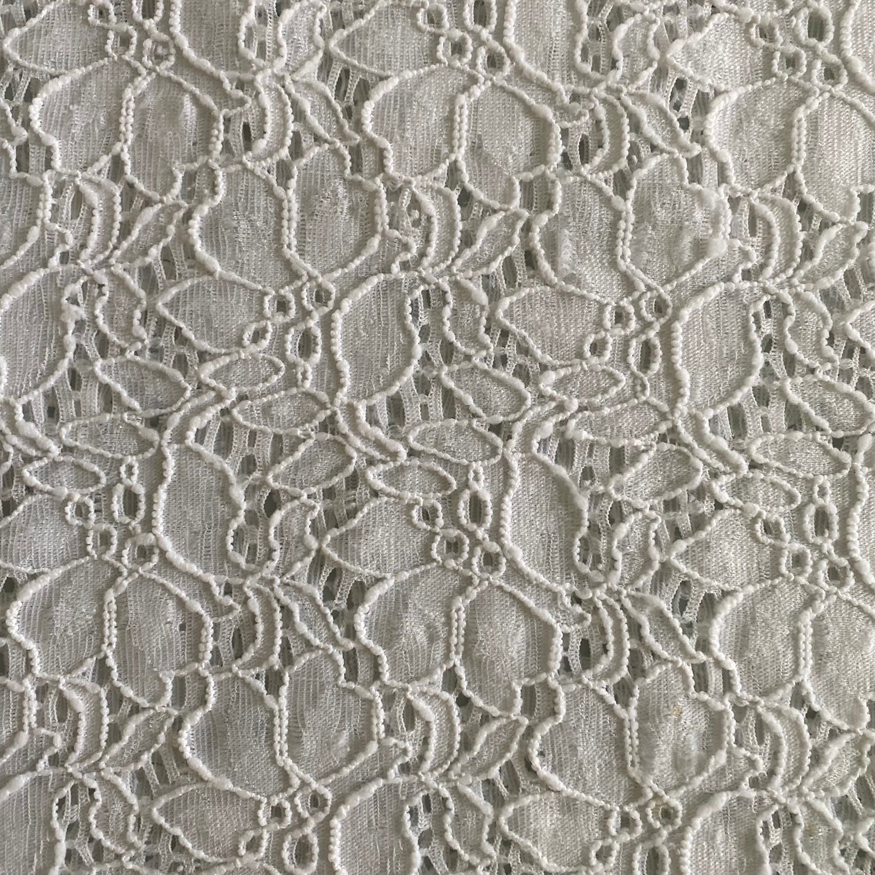 White Lace Short Sleeve Blouse – Stretch Nylon Blend – Size L (Black Label) fabric details