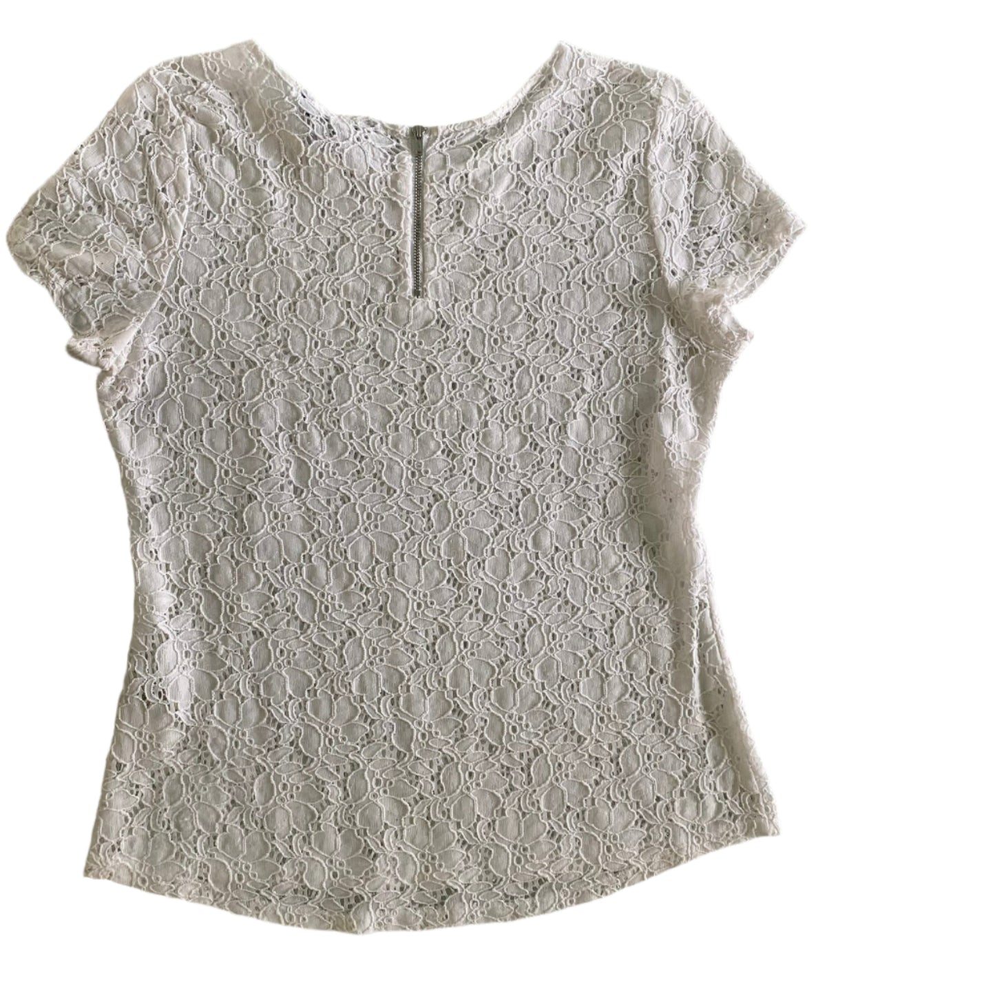 White Lace Short Sleeve Blouse – Stretch Nylon Blend – Size L (Black Label) back