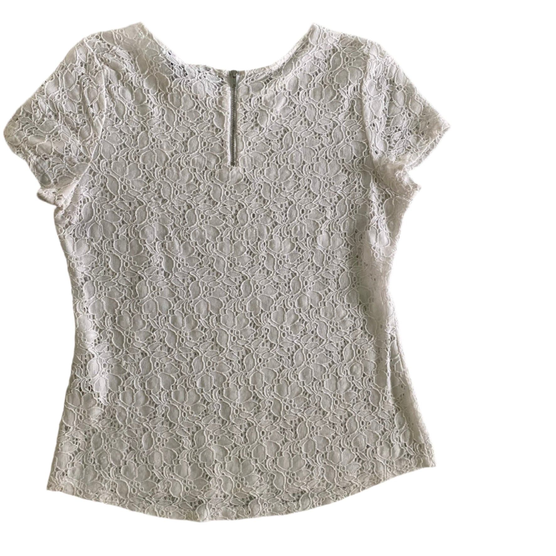 White Lace Short Sleeve Blouse – Stretch Nylon Blend – Size L (Black Label) back
