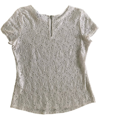 White Lace Short Sleeve Blouse – Stretch Nylon Blend – Size L (Black Label) back