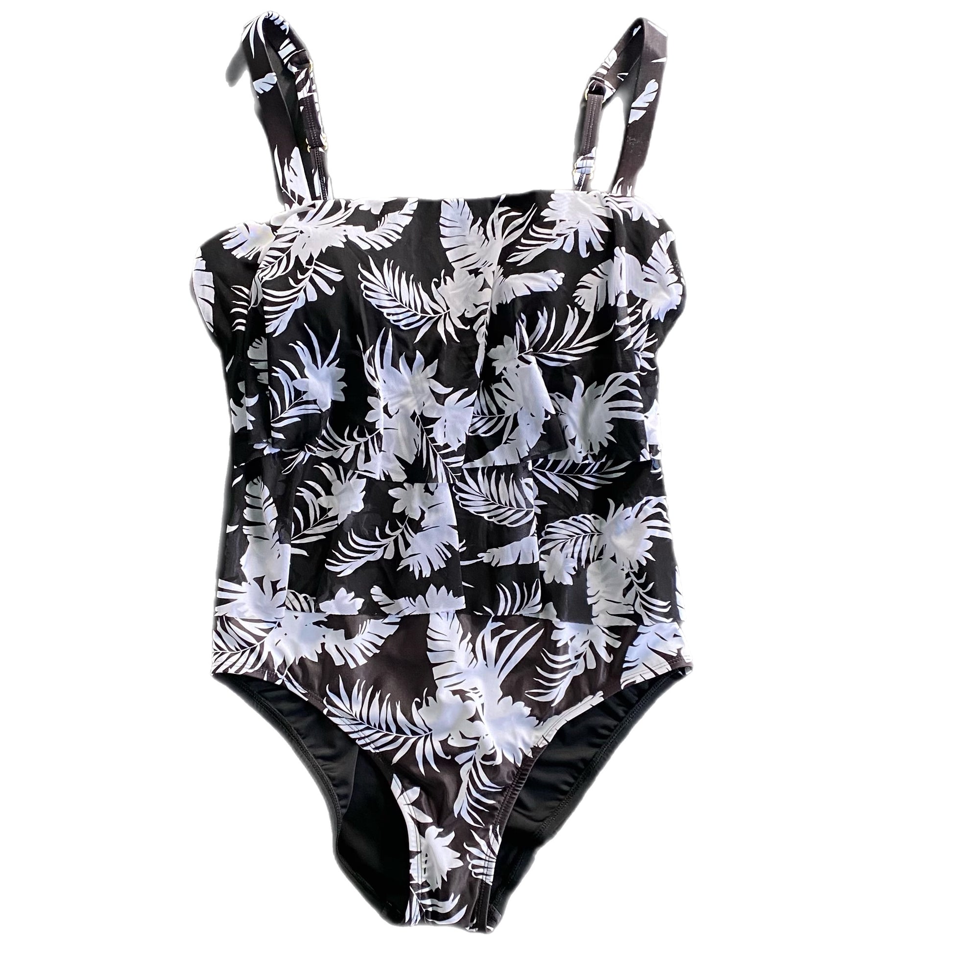 Krista Women's One-Piece Swimsuit | Size 14 | Black & White Floral front view