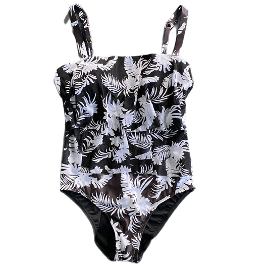 Krista Women's One-Piece Swimsuit | Size 14 | Black & White Floral front view
